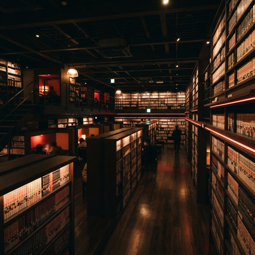 Vue d'ensemble de l'espace immersif du Manga Café V2