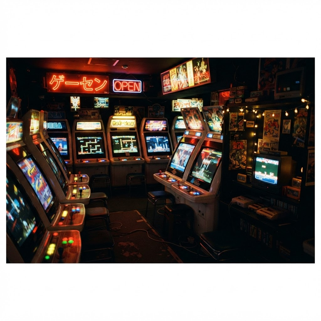 Bornes d'arcade rétro japonaises et consoles